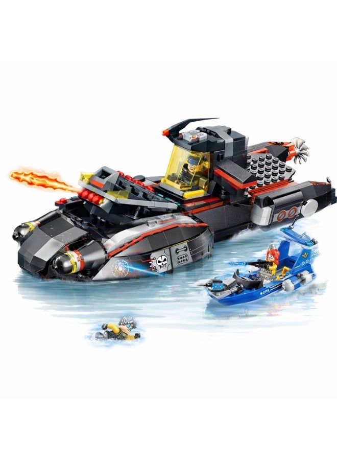 Qman Thunder Mission Submarine Building Blocks Set – 466 Pieces – 4 Minifigures – Ages 6+ - Image 1